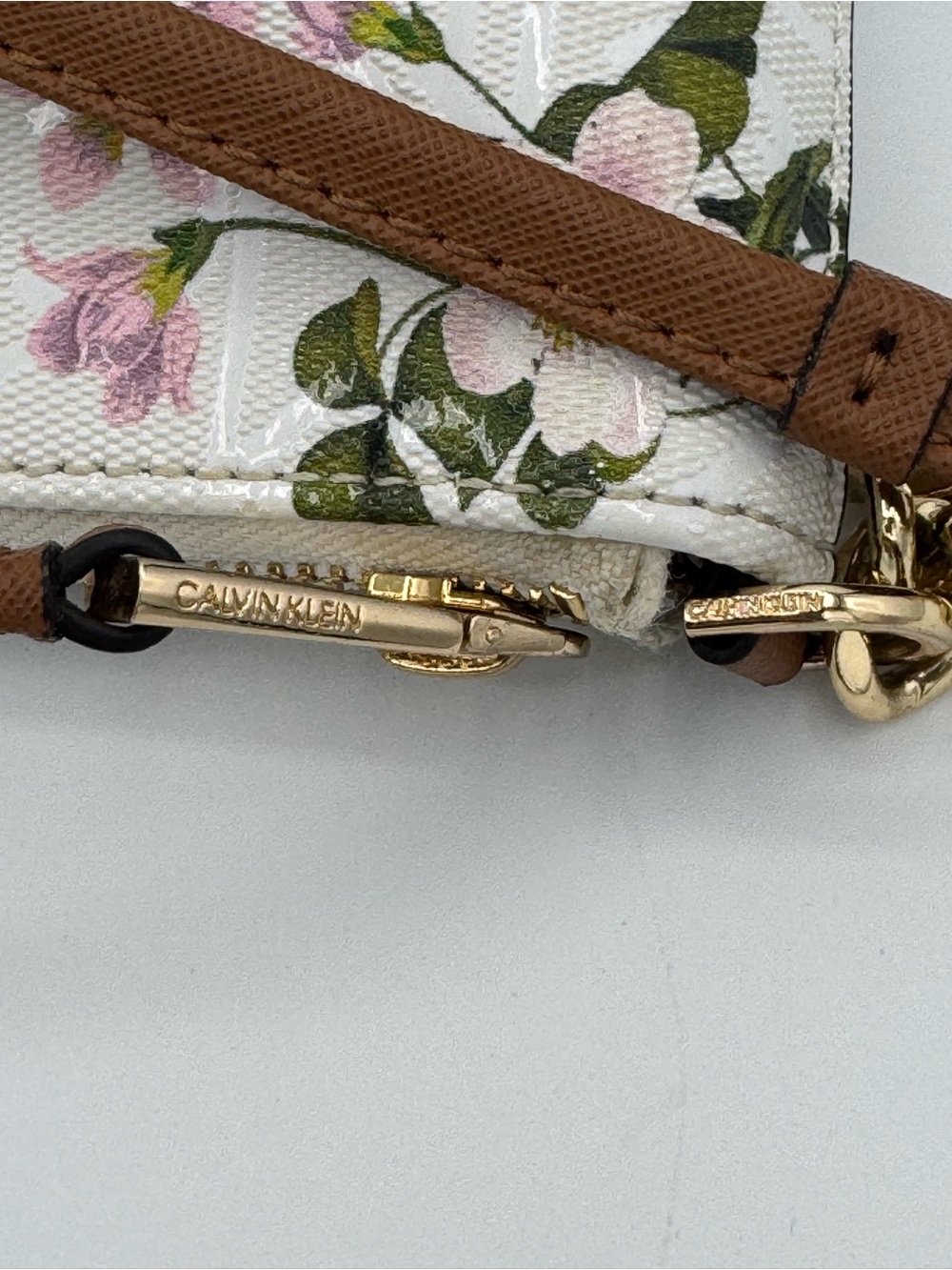 Calvin Klein Vanilla Floral Monogram Crossbody Bag- Pastel with Gold Hardware - Picture 7 of 9
